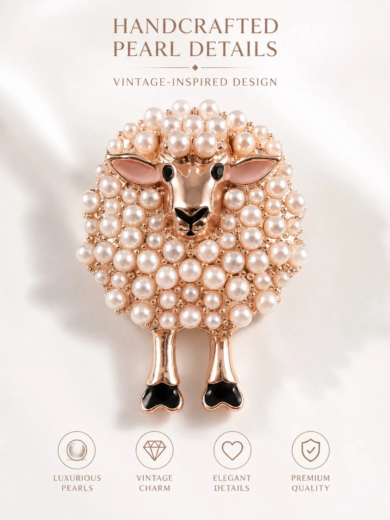 Brooch for Women, No More Boring Outfits, Cute Pearl Sheep Brooch Pin Vintage Rose Gold Animal Lapel Pin Scarf Clip Statement Jewelry for Sweaters, Coats, Dresses, Scarves, Bags, Gifts