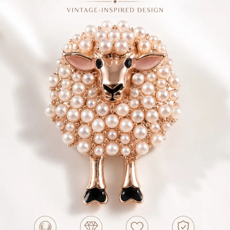 Brooch for Women, No More Boring Outfits, Cute Pearl Sheep Alloy Brooch Pin Vintage Rose Gold Animal Lapel Pin Scarf Clip Statement Jewelry for Sweaters, Coats, Dresses, Scarves, Bags, Gifts