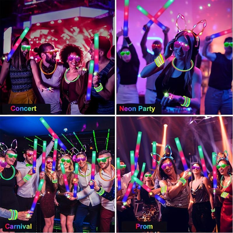 142 Pieces Light Up Party Set: 12 Pieces Foam Light Up Sticks, 12 Pieces LED Glasses, 100 Pieces Light Up Sticks, 12 Pieces Finger Lights, 6 Pieces Light Up Headbands for Weddings, Concerts, Raves, Birthday Parties, Mother's Day Decorations Colorful