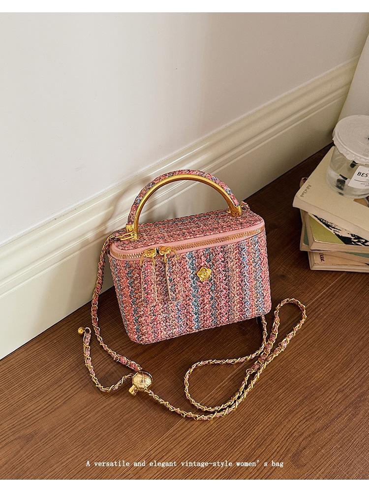 Korean Style Tweed Box Crossbody Bag | Elegant Light Luxury Shoulder Purse | Versatile Chic Handbag for Women