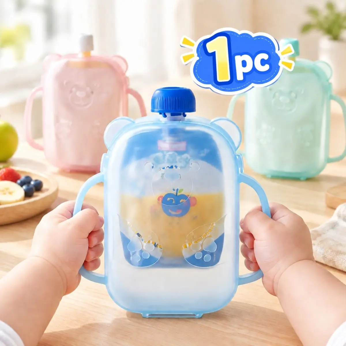 1pc Food Bag Holder, Non-Squeezing Straw Cup Stand, BPA-Free, Easy-Grip Handle, Compatible with Most Puree Food Bags, Ideal Self-Feeding Aid, Kitchenware Accessory, Kitchen Gadget