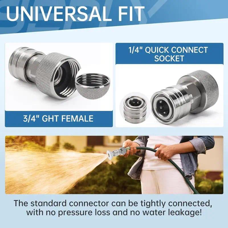 Hose to Pressure Washer Adapter, 3/4" GHT to 1/4" Quick Connect, Hose to Power Washer Connector,Stainless Steel Construction for Car Wash Nozzle and Sprayer Attachment