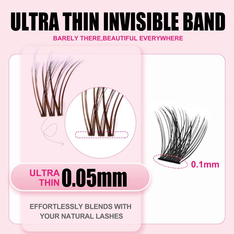 Plume | Kisslily Brown Lashes Natural Lash Clusters With Invisible Band DIY Lash Extension Kit Eyelash Kit with Bond and Seal 8-16mm C Curl Beginner Friendly Individual Lashes Waterproof Long lasting Makeup For Girl Cosmetic #TikTokShopBacktoSchool