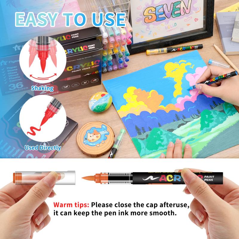 Acrylic Paint Markers, Soft Brush Tip Acrylic Paint Pens, Quick-Drying Waterproof Ink, for Rock Painting Plastic Wood Canvas Glass Ceramic Metal Art Crafts Supplies Christmas Gift