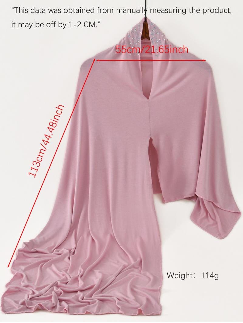 Women's Solid Color Rhinestone Decor Khimar, Modest Hijab, Modest Fashionable Headscarf for Daily Wear, Casual Soft Comfortable Headscarf for Women