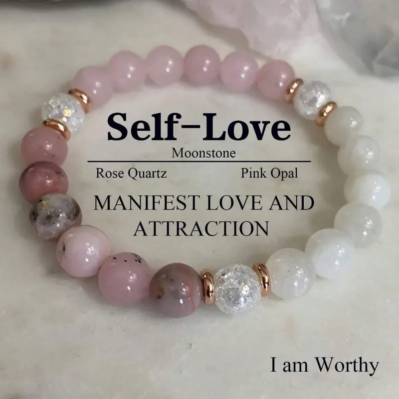 Bohemian Style Love Bracelet with Rhodochrosite, Jade and Rose Quartz Crystal, Trust & Harmony Meditation Jewelry Gift Ready for Women, Symbol of Peace and Friendship, High Quality Exquisite Bracelet
