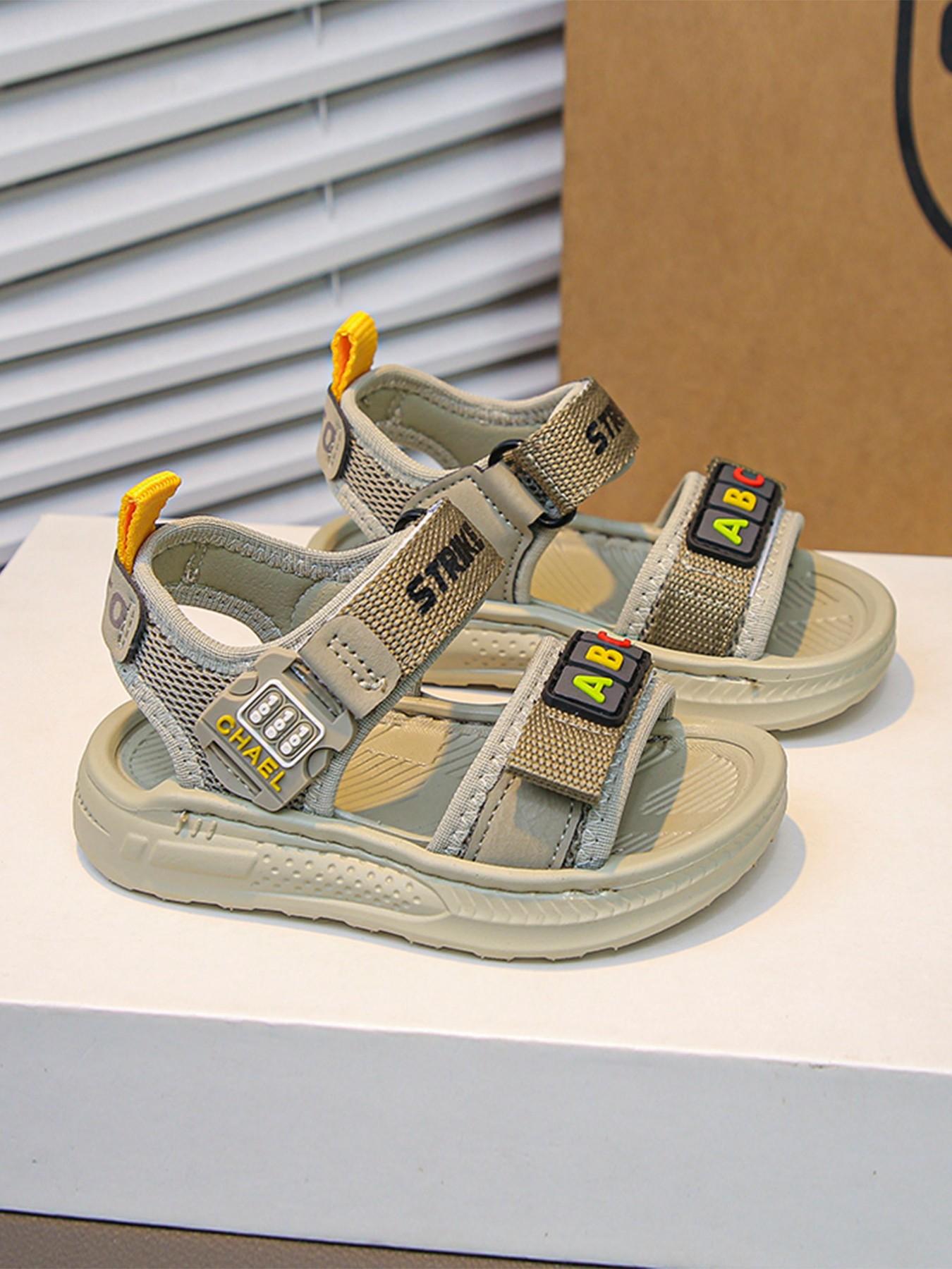 Baby Boys' Abc Letter Print Sandals, Breathable Mesh with Adjustable Velcro Straps, Anti-Slip Soft Sole, Summer Outdoor Walking Shoes