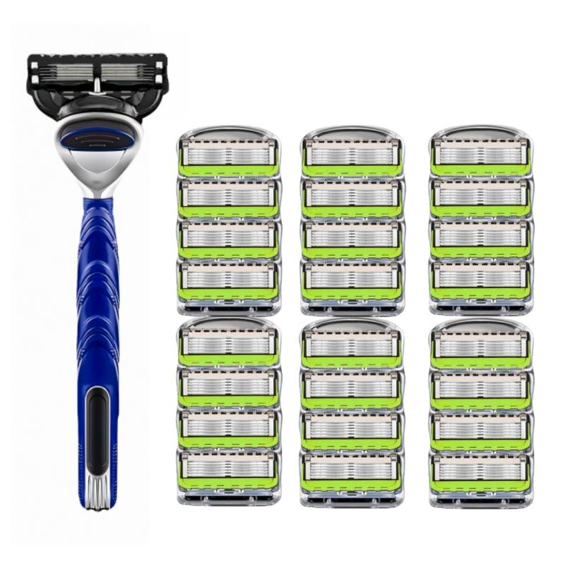 Men's Manual Shaving Razor with 1 Blade Holder and 8-24 Replacement Blades, Smooth Shaving Tool, Washable Shaving Tool, Manual Shaver, Stainless Steel
