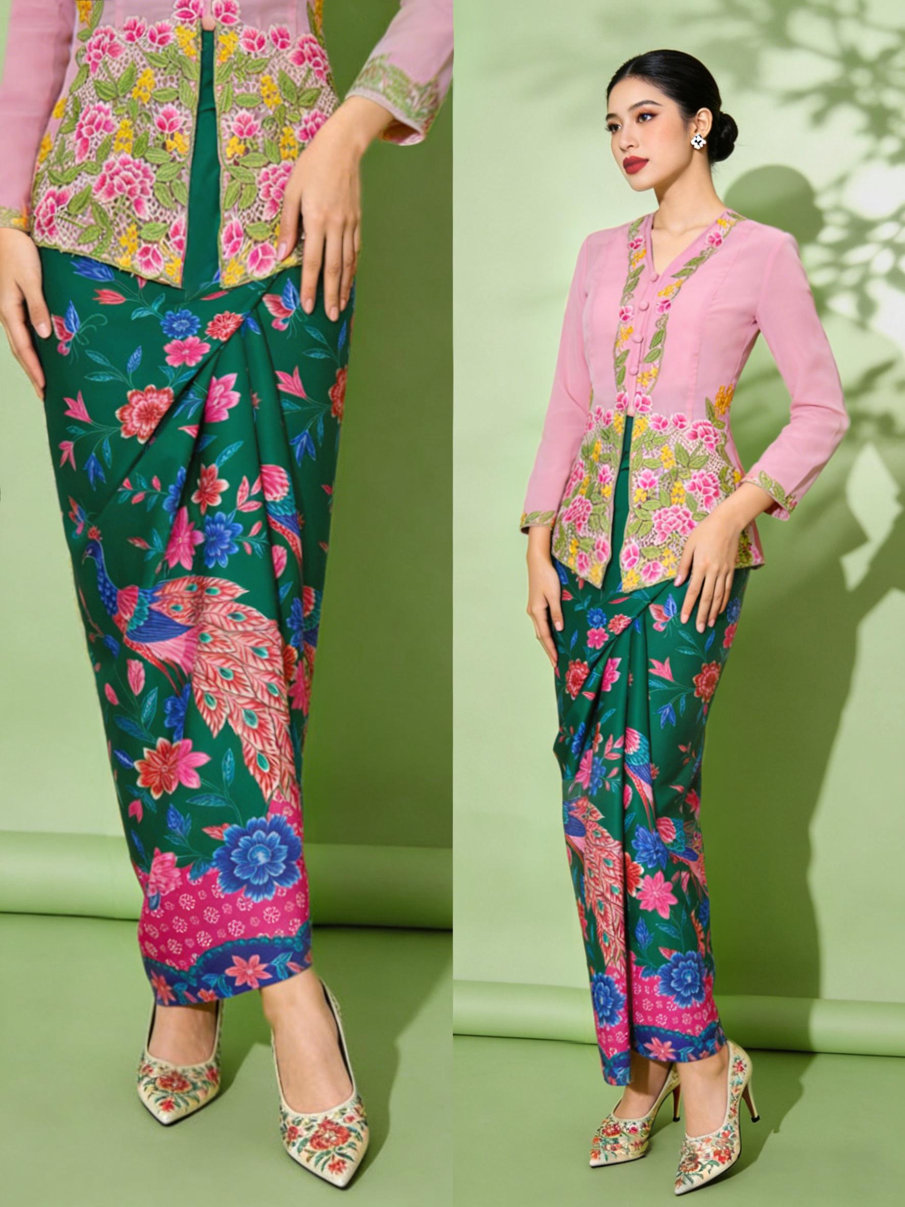 Modern kebaya, women's midi skirt, wrap dress, sarung women's style, Hari Raya Haji 2026, modern baju kurung, festive clothing, engagement festive clothing. Slim cut that accentuates the waist, suitable for women to wear.