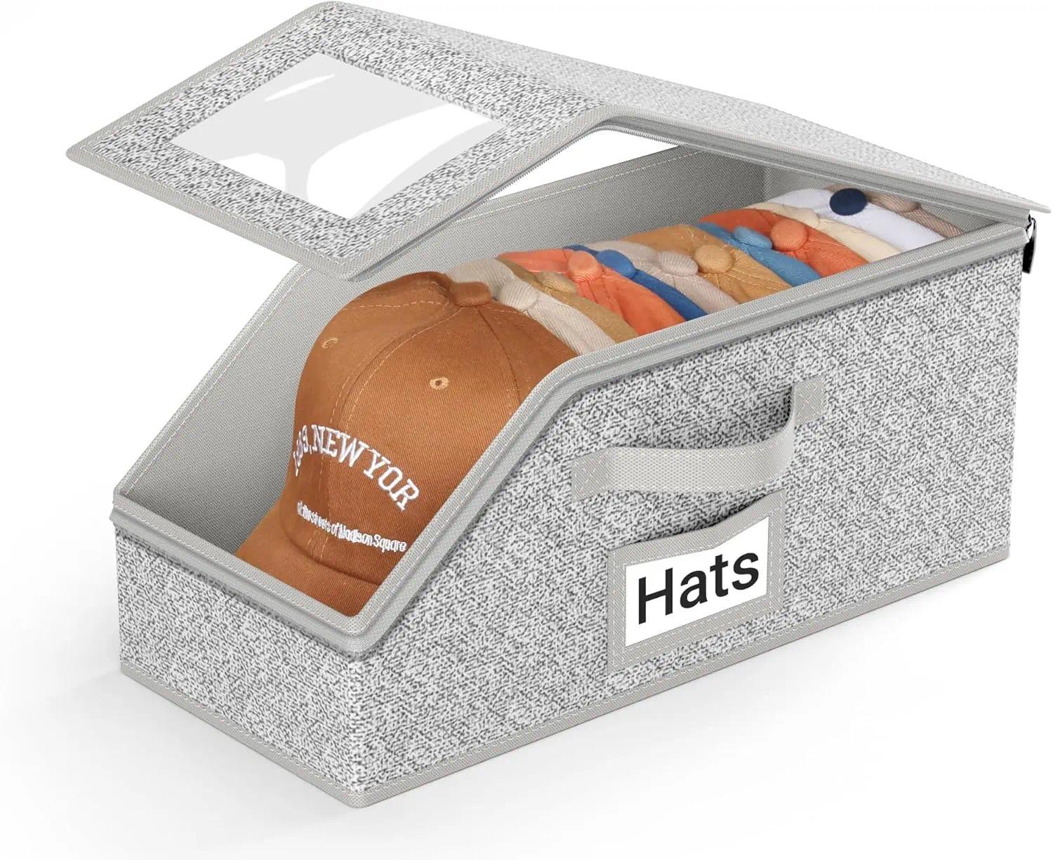 Stackable Baseball Cap Storage Box, Holds Up to 24 Hats – Durable Foldable Cardboard Organizer, Large Capacity Hat & Toy Storage Solution, Versatile Home & Bedroom Organizer, Dustproof, Space Saving