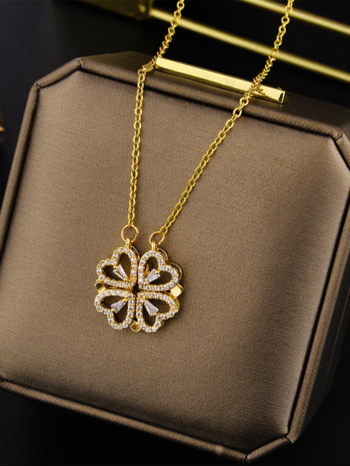 Women's Titanium Steel Heart Four-Leaf Clover Necklace, Elegant Gift for Her, All Seasons Jewelry, Perfect Festival Present