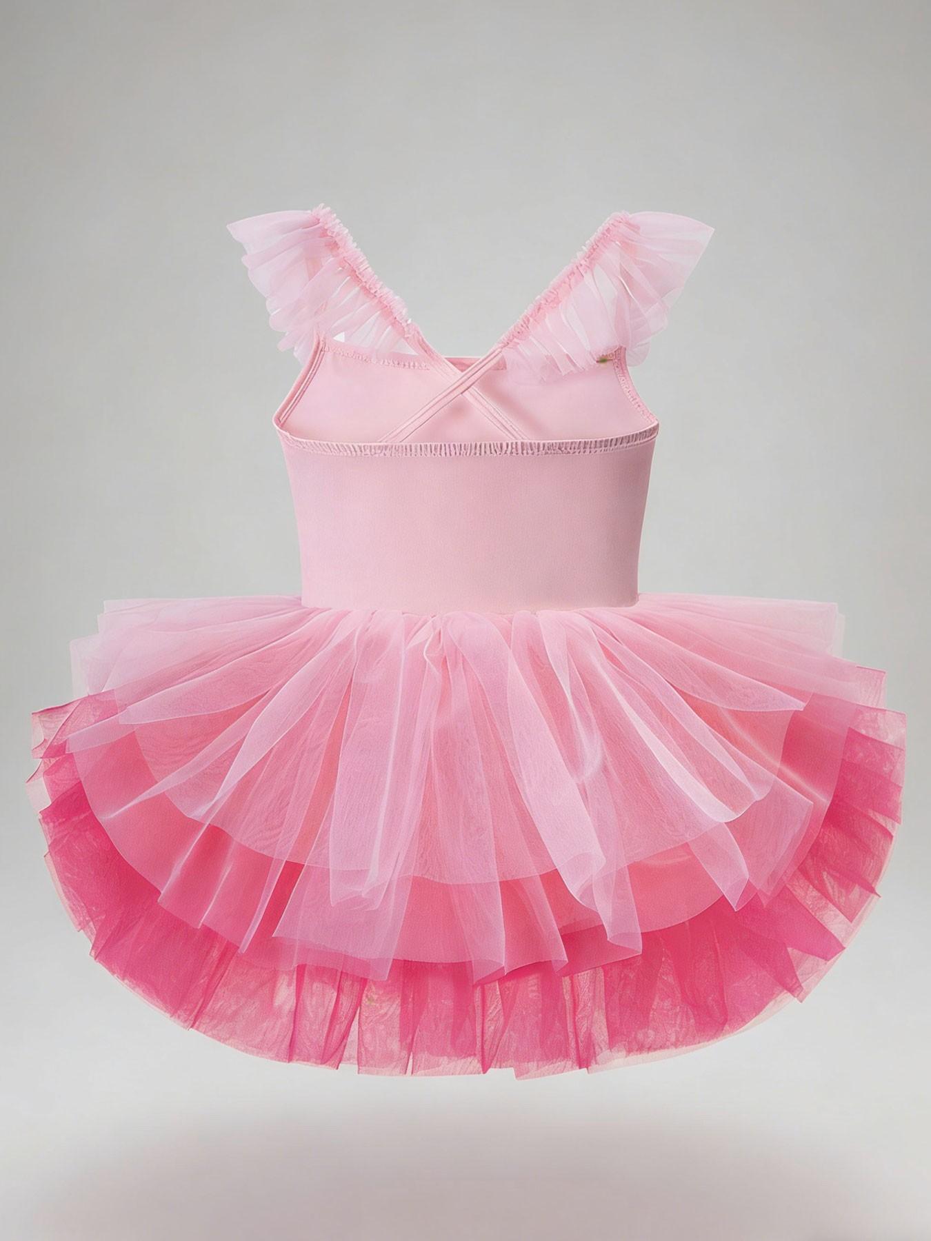 (New)Girls Birthday Party Dress with Ruffle Hem and Bow Design, Elegant Tulle Puff Skirt for Special Occasions, Fitted All-Season, Birthday Clothes(Gift)11