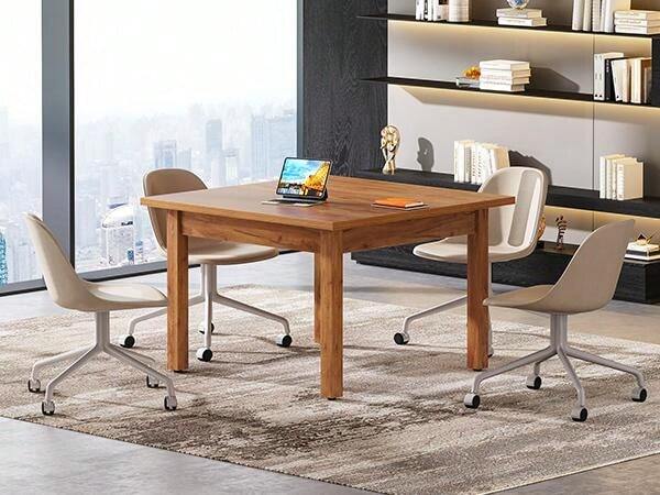39.4-Inch Square Conference Table 4, Small Wooden Meeting Room Table With Solid Wood Legs And Thicken Tabletop Conference Room Seminar Room Boardroom, Black