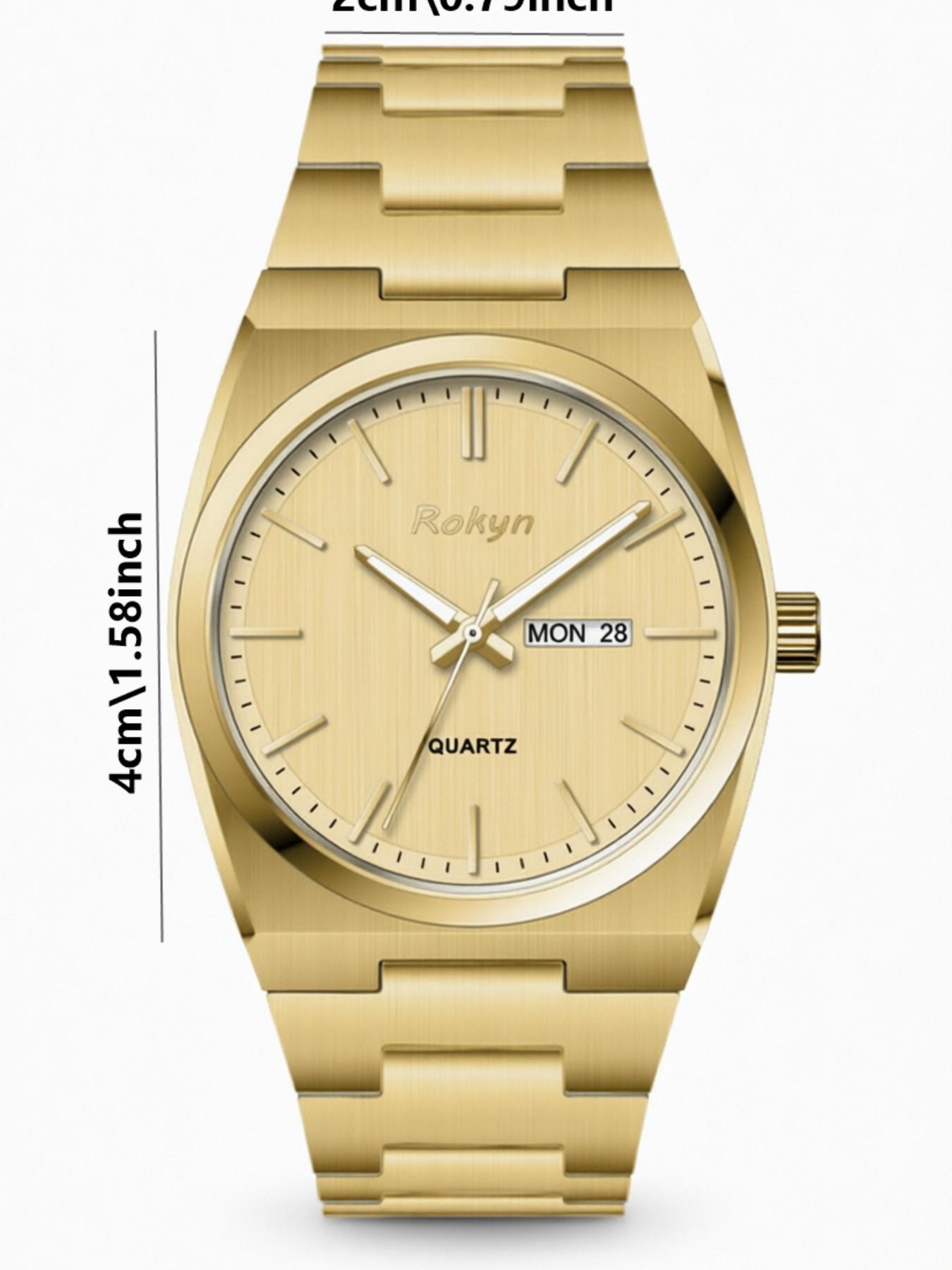 ROKYN Ultra-Thin Luxury Men's Watch, Elegant Fashion Waterproof Dual Calendar Night Glow Quartz Watch, Business Casual Analog Round Face