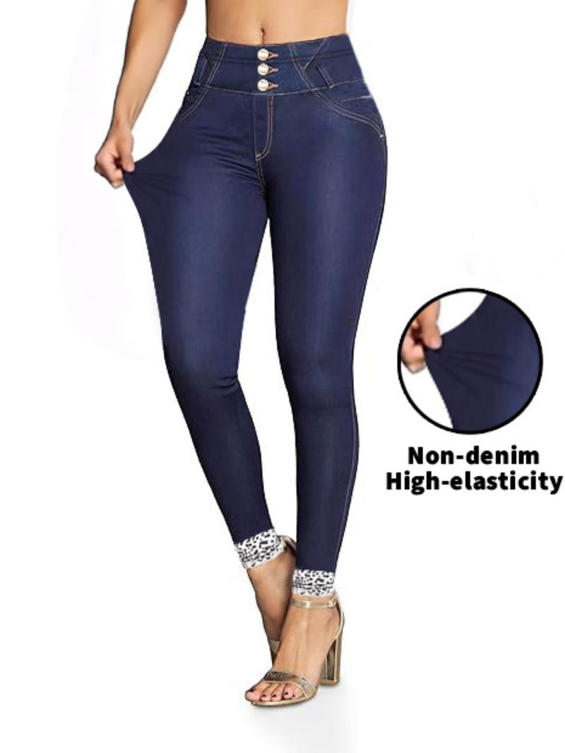 Women's Imitation Denim Skinny Pants, Denim Print Design, Stylish Comfortable Fit for Everyday Wear