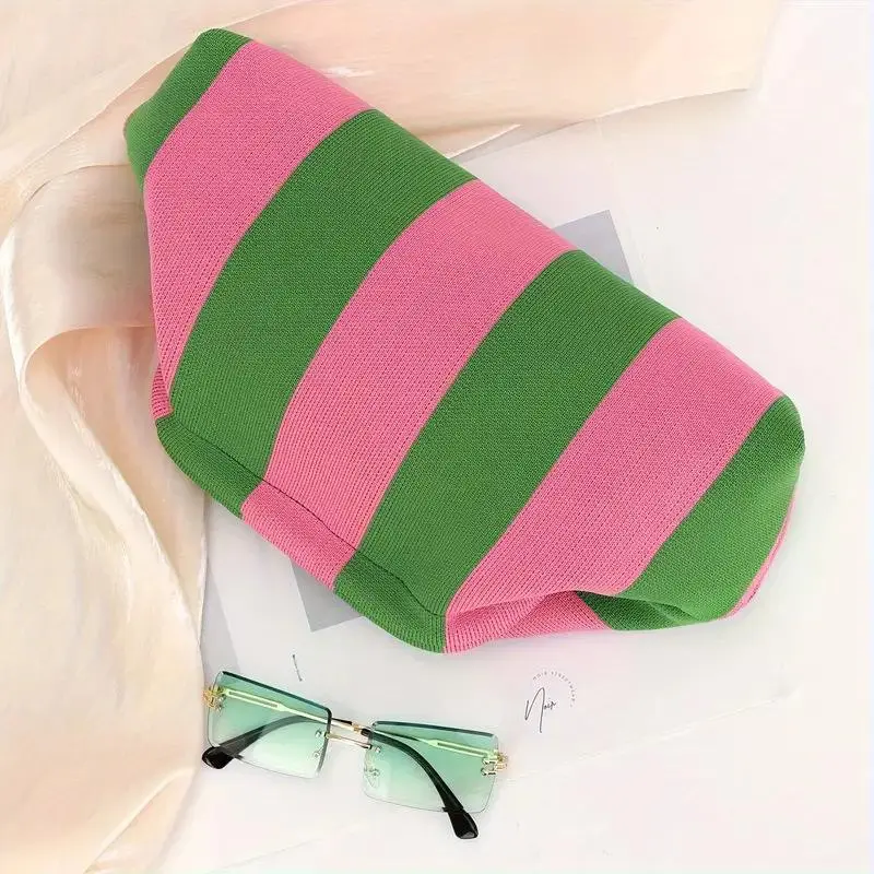 Women's Striped Knit Cute Bag, Large Capacity, Foldable Design, Perfect for Beach, Travel, and Daily Use, Vacation Accessory, Commuter Purse, Fashionable Patterned Bag, Trendy Versatile Bag, Casual Trendy Bag, Fashionable Bags