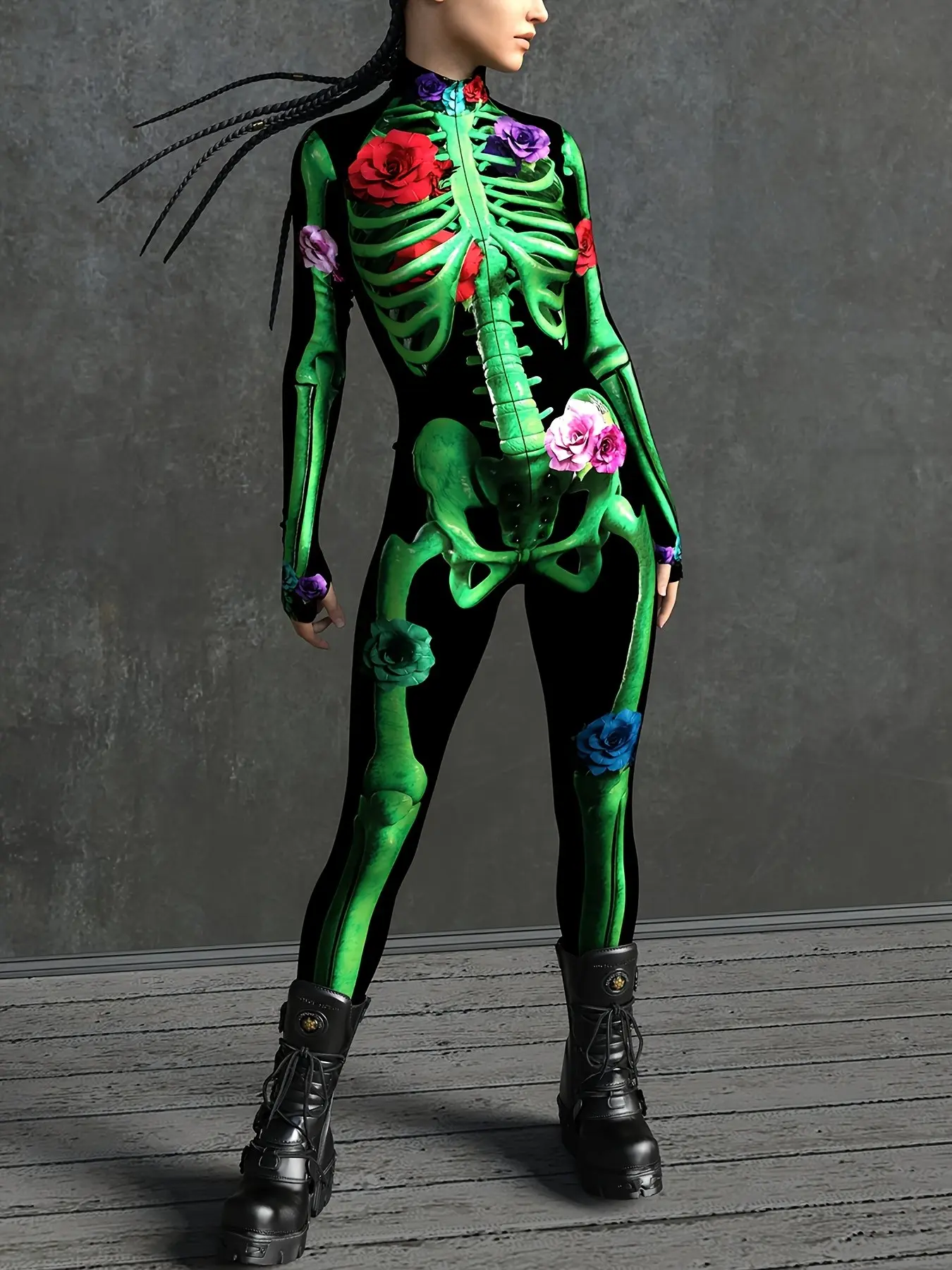 Halloween Cosplay Costume, Women's Tight-Fit Bodysuit, Magical Skull Design, Festival Party Wear, Unique Role-Playing, Festival Costumes