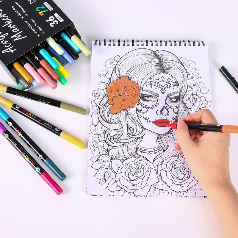 Acrylic Marker Set, 24/48/72 Colors Dual Tip Markers for Rock Painting, Stone Art, Glass & Wood Drawing DIY Crafts Supplies, Acrylic Paint Pens