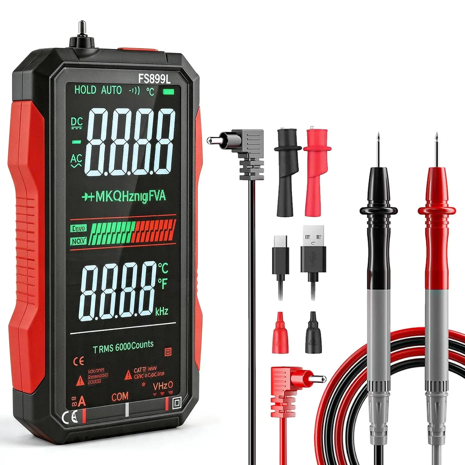 USB Rechargeable Digital Multimeter  Automatico True Rms Professional USB Power Multi Testers Continuity Pocket Oscilloscope with Capacitor Voltmeter Megohmmeter Electrical Tools for Electrician