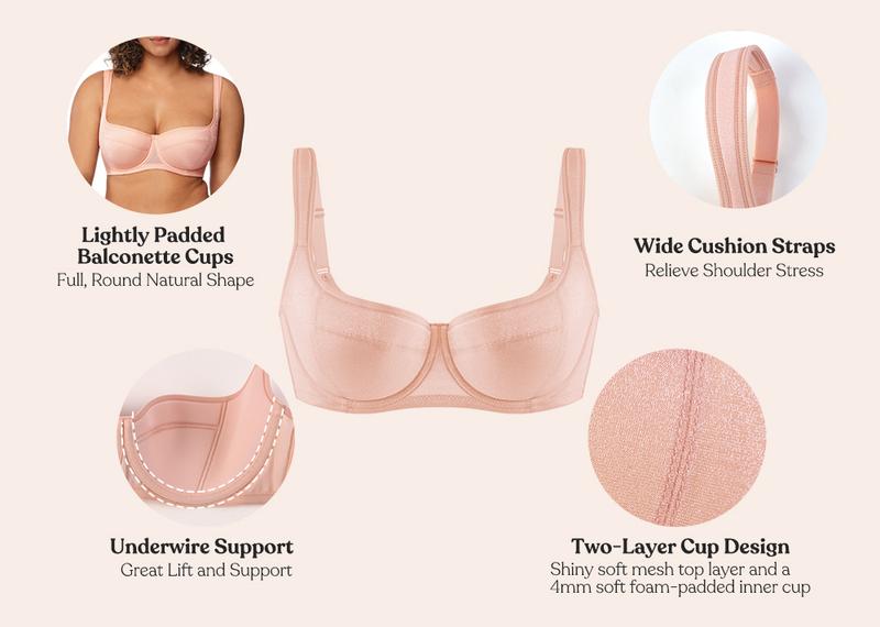 HSIA Starry Night Sexy Shimmering Bra Plus Size 4mm Thin Padded Underwire Support Scoop Neck Lingerie