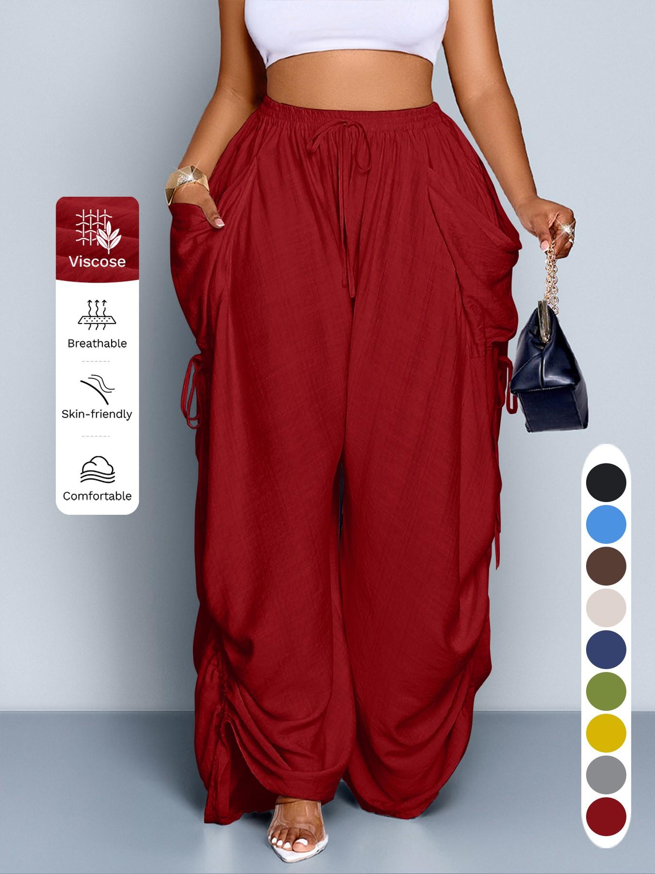 Women's Casual Loose-Fit Wide Leg High Waist Pants, Bottom, All-Season Woven Fabric, Long Plain Design, Daily Commute & Vacation Wear