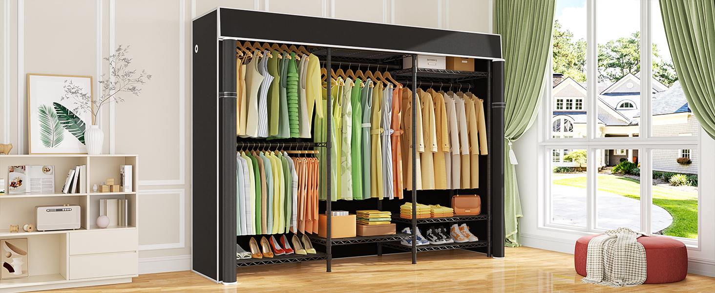 Ulif Heavy Duty Closet Organization System, Freestanding Clothes Rack, Adjustable, 63"W x 16"D x 77"H, 960 lbs Weight Capacity, with Dust Cover, Black Ulif Heavy Duty Closet Organization System, Freestanding Clothes Rack, Adjustable, 63"W x 16"D x 77"H, 960 lbs Weight Capacity, with Dust Cover, Black