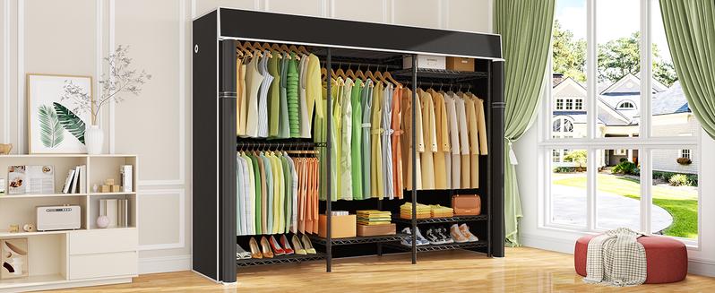 Ulif Heavy Duty Closet Organization System, Freestanding Clothes Rack, Adjustable, 63"W x 16"D x 77"H, 960 lbs Weight Capacity, with Dust Cover, Black