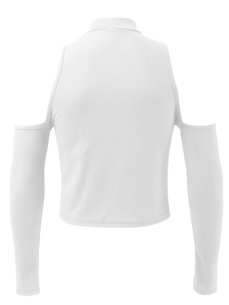 Men's Slim Cold Shoulder Mock Neck Crop Tank Top, Cut Out Long Sleeve T-shirt for Spring & Fall, Comfort Basic Minimalist Menswear for Daily Wear