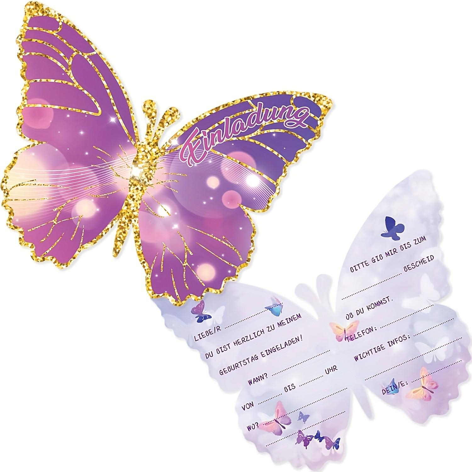 12 Birthday Invitations for Kids Party, Butterfly Design Cards, Perfect for Boys & Girls, Size 12x10cm, Ideal for Children Birthdays