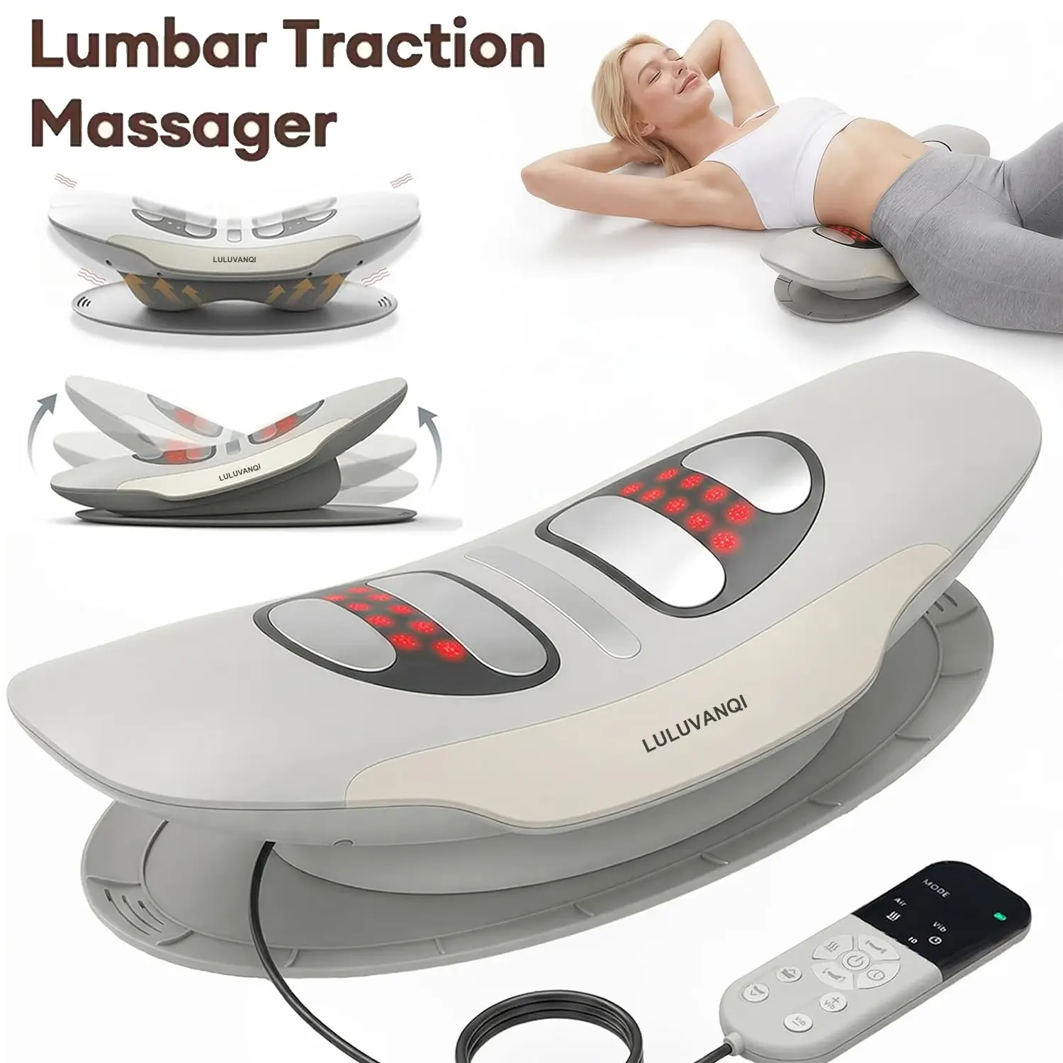 Multi-Functional Electric Lumbar Massager, Relaxation Aid, Heated and Vibrating Back Stretcher, Portable USB Rechargeable, Ideal for Home, Office, Travel