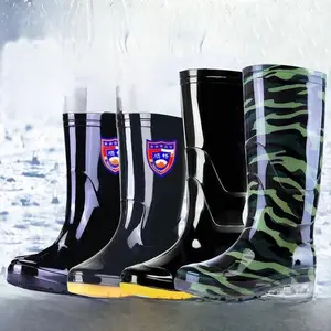 Men's Camouflage Rain Boots Anti-slip Wear-resistant Waterproof Warm Fleece Lined Labor Protection Shoes Rubber Upper