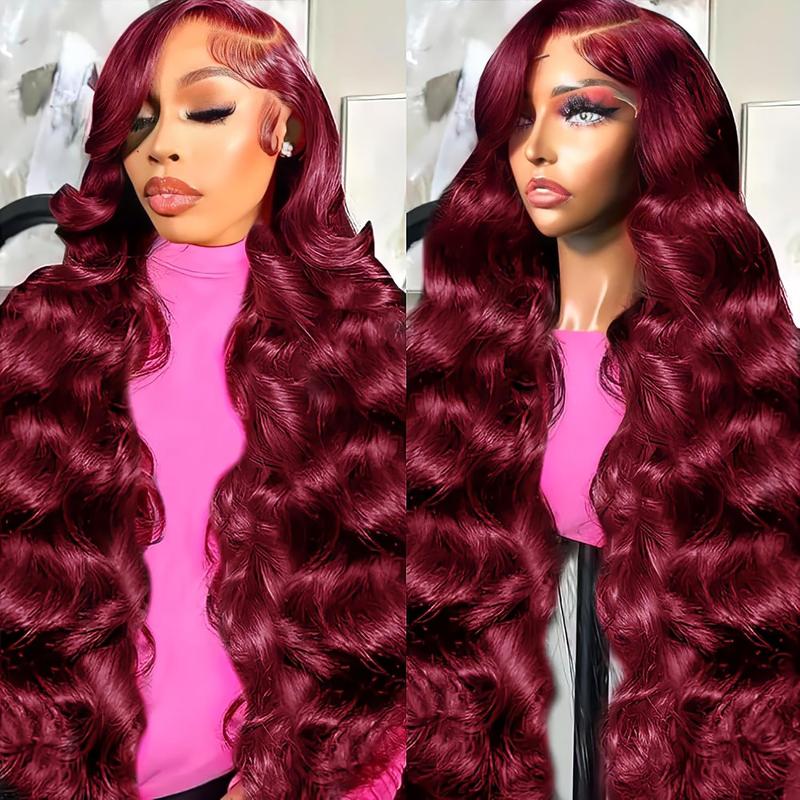 Burgundy Lace Front Wigs Human Hair 180% Density 99j 13X4 Body Wave Lace Front Wigs for Women Red Wigs Pre Plucked with Bleached Knots Natural Hairline