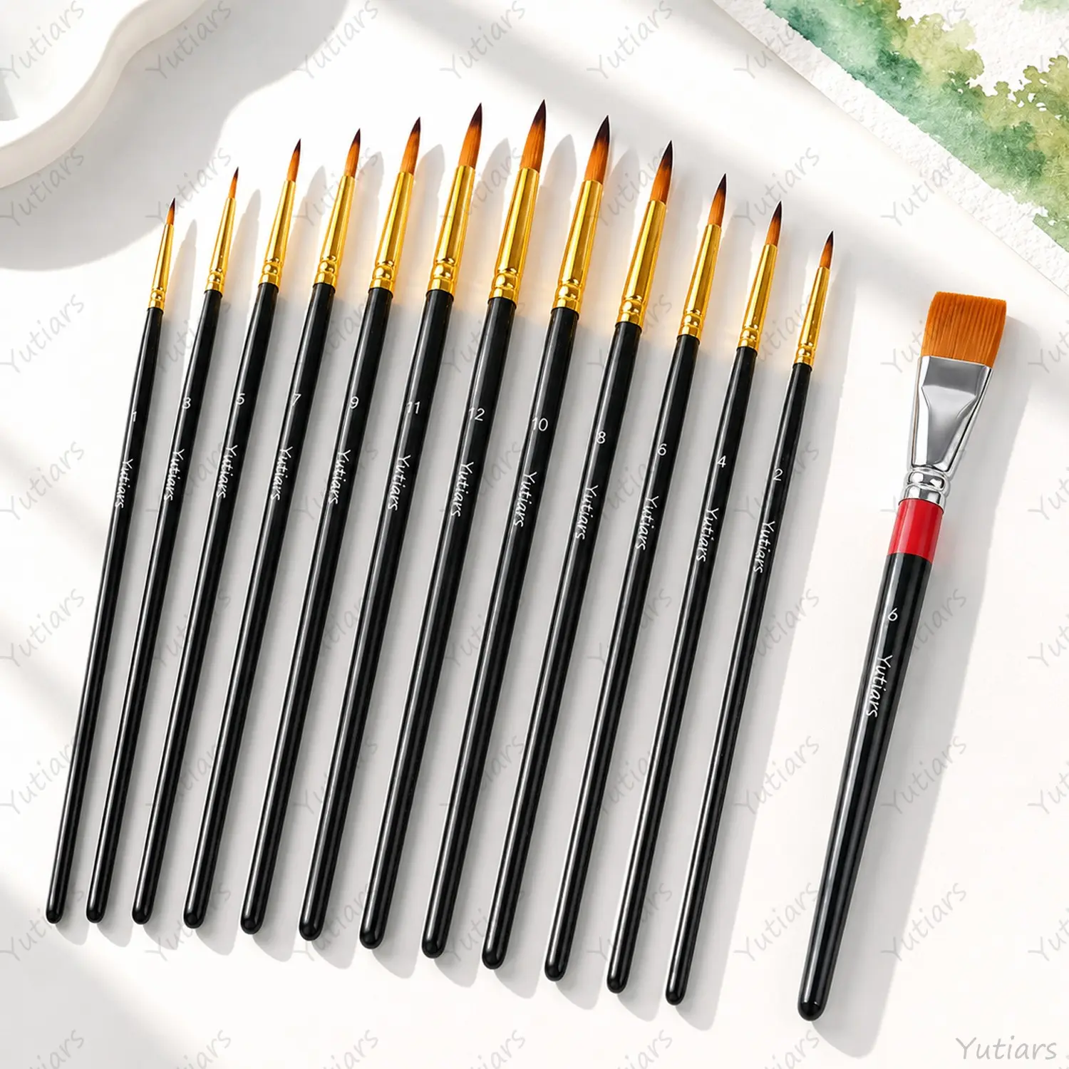 Professional 13PCS Paint Brush Kit with Round and Flat Brushes Fine Tip Detail Brushes for Artists Watercolor Acrylic Oil