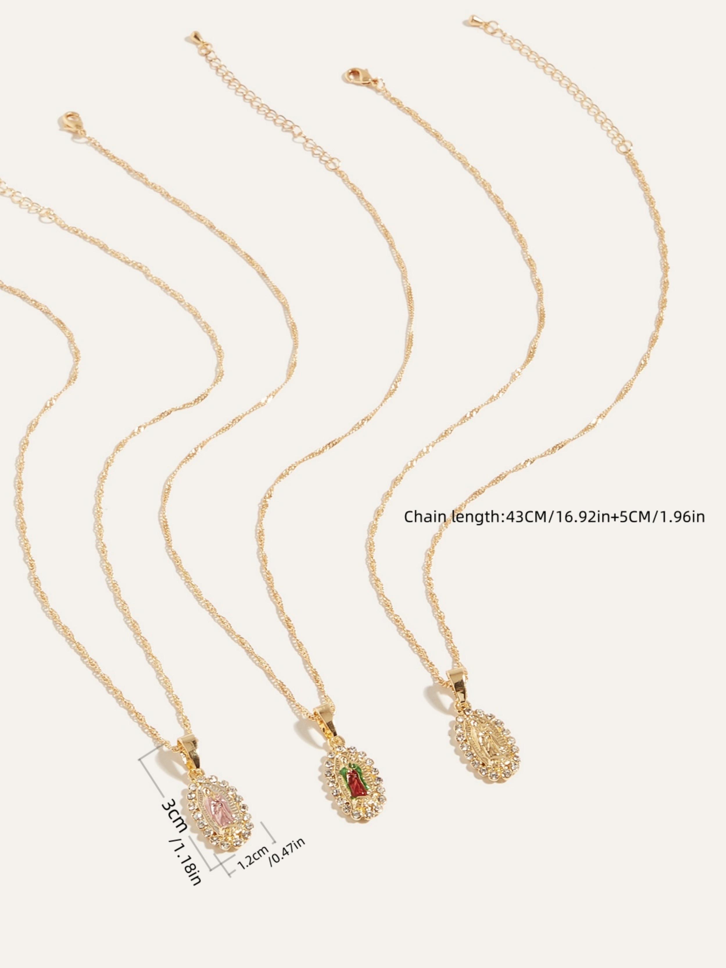 1pc Women's 14K Virgin Mary Mama Our Lady Guadalupe Pendant Necklace, 1.2mm Wave Chain, Unisex Jewelry, 18 Inch, Perfect Religious Gift