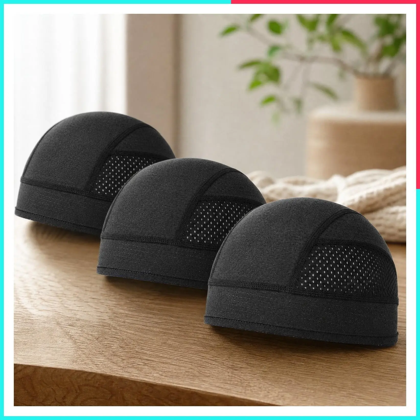 3Pcs Breathable Mesh Skull Cap for Men - Cooling Sweat-Wicking Helmet Liner, Lightweight Quick-Dry Hard Hat Liner, Stays in Place for Cycling, Motorcycling & Outdoor Work