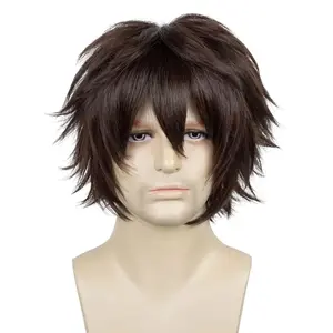 Cosplay Wig for Men Mixed Purple Short layered Wigs Synthetic Male Wigs for Halloween Costumes Daily Party Cosplay