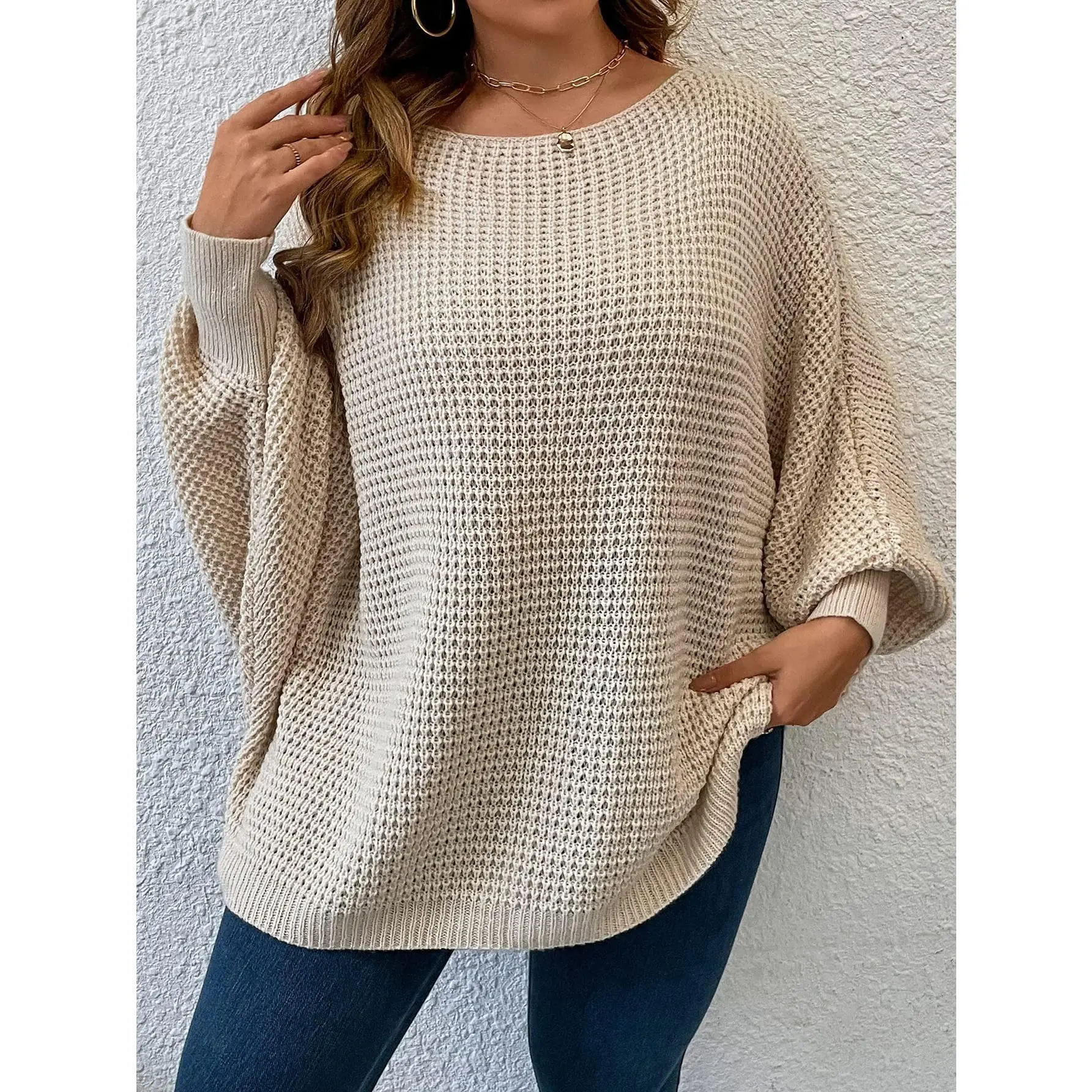 Women's Plus Size Oversized Sweater Fall Fashion Crewneck Long Sleeve Casual Pullover Tops