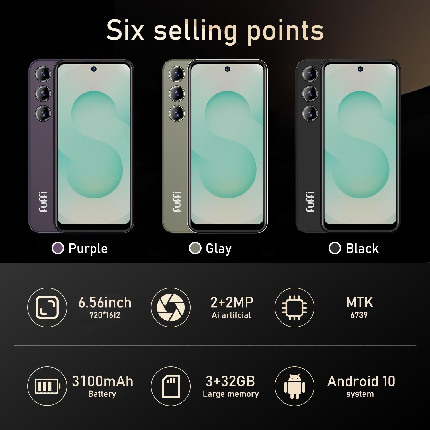 Fuffi Fashion Smartphone, Global 4g Network, 6.56-Inch HD Screen, 3gb RAM 32GB ROM, Quad-Core Processor, Dual Sim, 3100mah Battery, Android 10, Cellphone