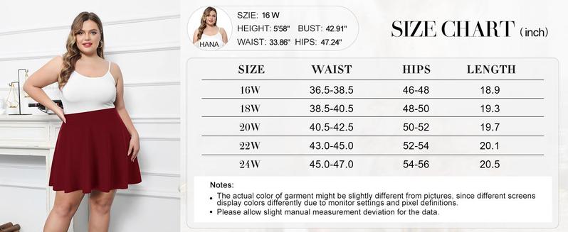 【S-XL&16-28W】Hanna Nikole Women Plus Size Casual Mini Skater Skirt Elastic Lining High Waist Basic Flared Skorts Pleated with Pocket #TikTokShopBacktoSchool 【S-XL&16-28W】Hanna Nikole Women Plus Size Casual Mini Skater Skirt Elastic Lining High Waist Basic Flared Skorts Pleated with Pocket #TikTokShopBacktoSchool