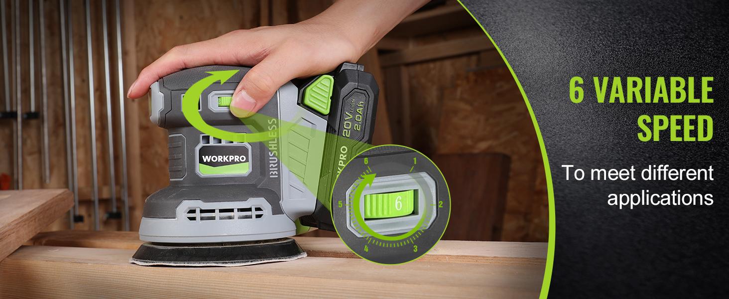 #JumpstartSale WORKPRO Cordless Random Orbital Sander Brushless 6 Variable Speeds 6000 to 12000 OPM, 20V 5in Electric Orbit Sander for Woodworking with Battery, Charger, Dust Collector, Tool Bag,15 Counts Sanding Discs