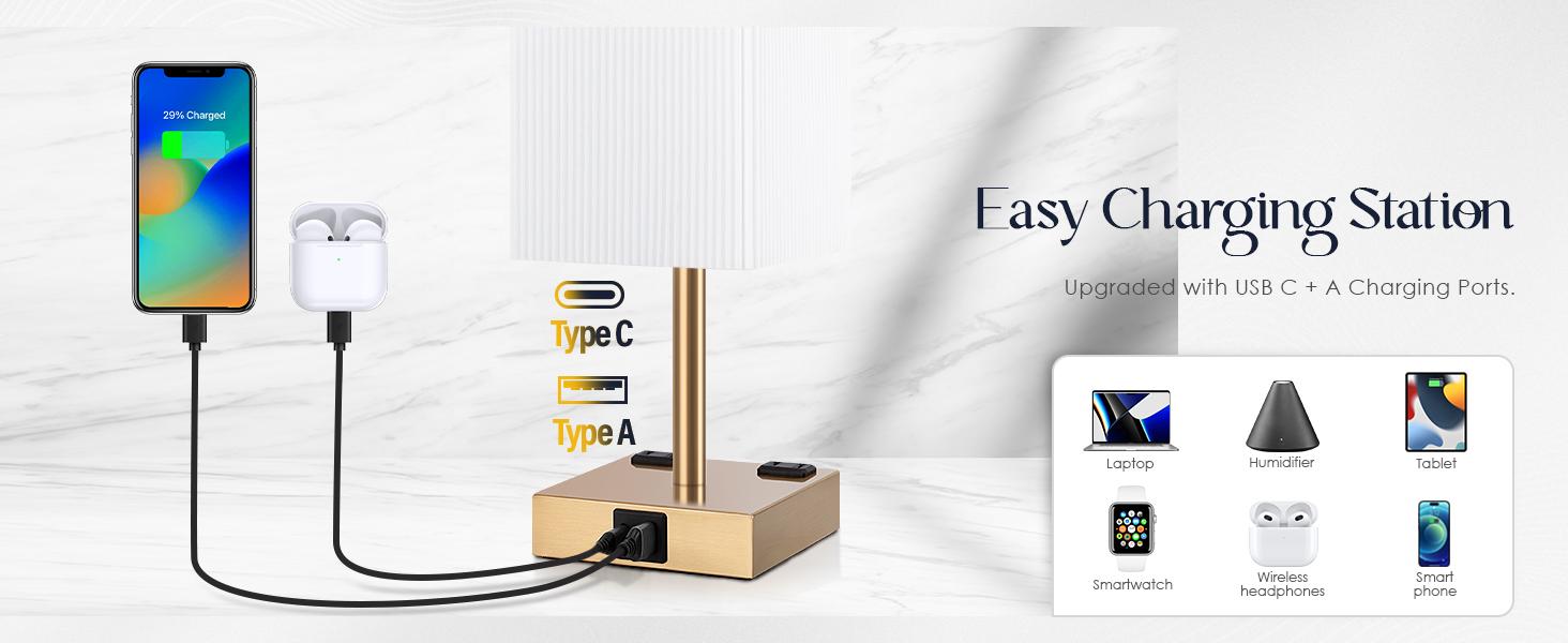 2-Pack Touch Control Table Lamps - 3-Way Dimmable with USB C+A Charging, AC Outlets & Bulb Included nightstand lamp lamps Lighting Modern