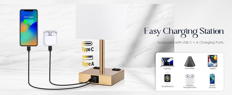 2-Pack Touch Control Table Lamps - 3-Way Dimmable with USB C+A Charging, AC Outlets & Bulb Included nightstand lamp lamps Lighting Modern 2-Pack Touch Control Table Lamps - 3-Way Dimmable with USB C+A Charging, AC Outlets & Bulb Included nightstand lamp lamps Lighting Modern