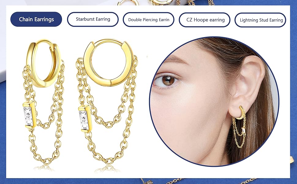 13 Pairs Small Earrings Set for Women, Surgical Steel Hoop Earrings, Hypoallergenic Cartilage Dangle Studs, Silver Color/