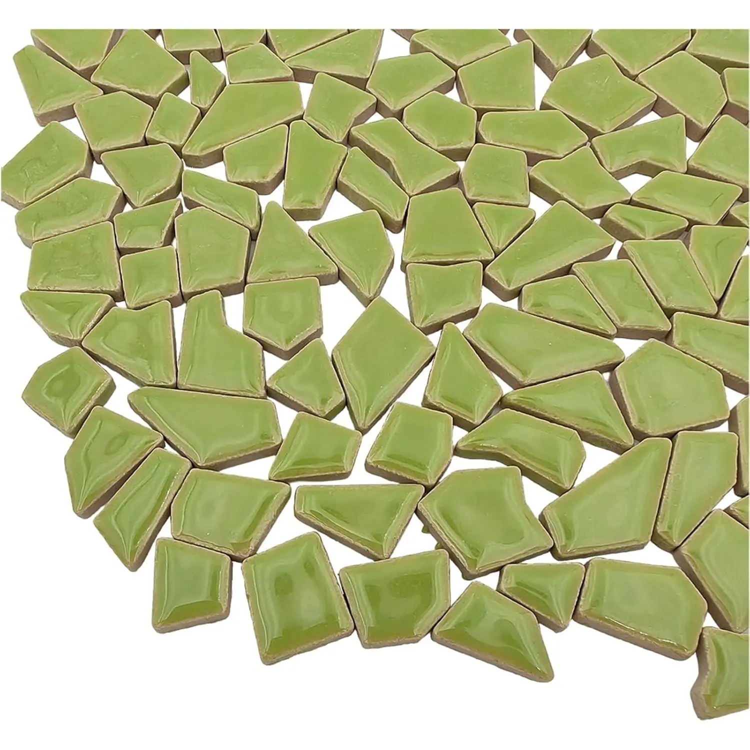 200g Ceramic Mosaic Tiles for Crafts, Irregular Stained Porcelain Pieces 0.2"x0.8" for Home Decoration (Light Green)
