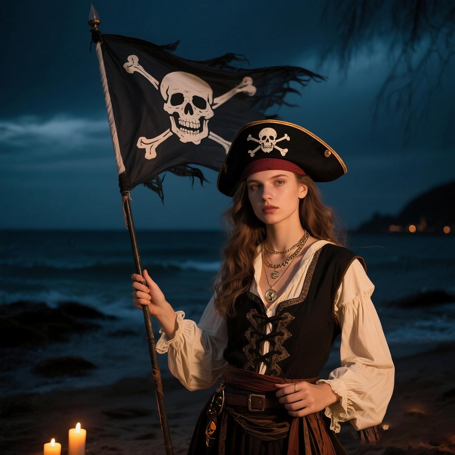 Layered  Pirate Necklace for Women Chunky Chain Pirate  80s 90s  Pendant Necklace Pirate Costume Accessories