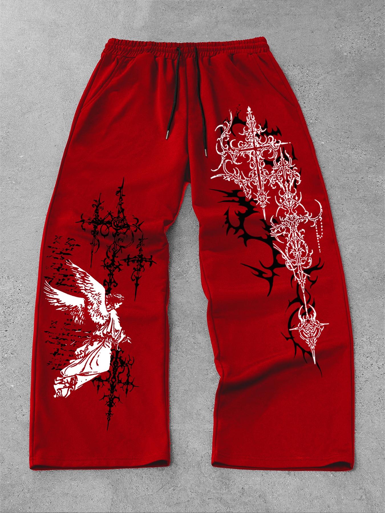 Men's Straight Leg Long Pants Gothic Print, Casual Fashion Bottoms, Comfortable and Stylish, Perfect for Daily Wear
