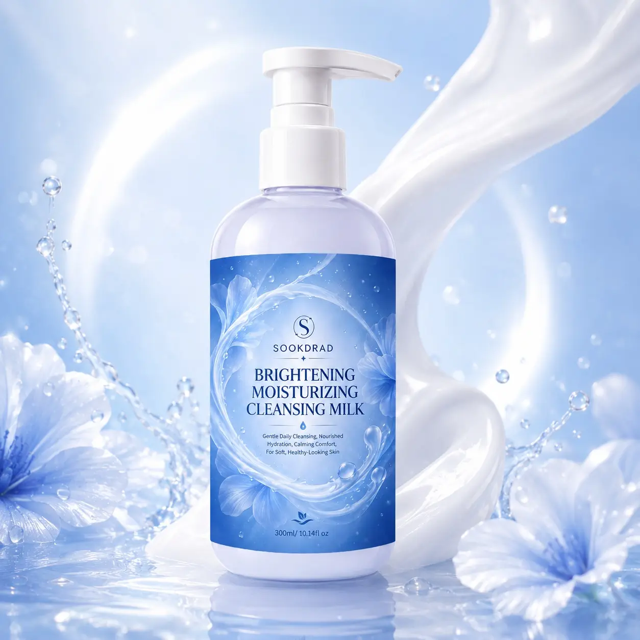 brightening moisturizing cleansing milk, gentle daily cleansing, hydration, calming comfort, facial use, for soft healthy skin, Gentle Cleanser, 300ml/10.14fl oz