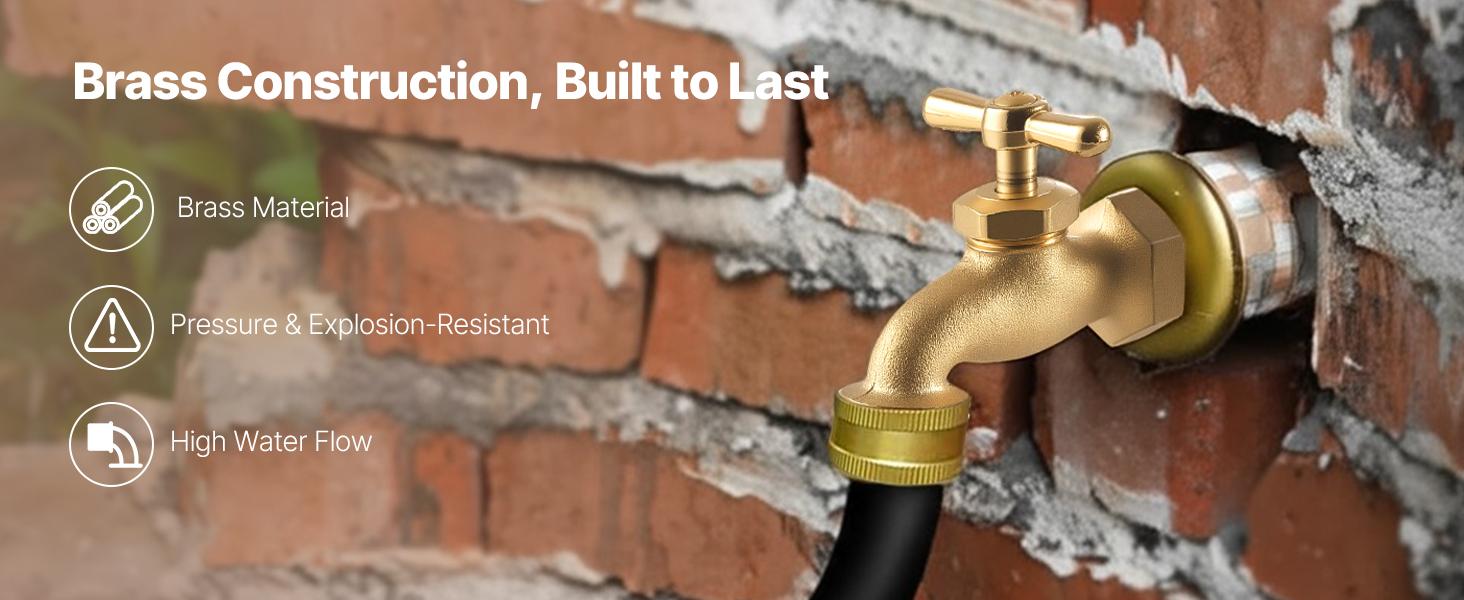 VEVOR Hose Bibb, 3/4 MIPx 3/4 MHT Connection, Multi-Turn Garden Valve, Heavy Duty Brass Hose Bib, Outdoor Water Faucet Spigot, Brass Plumbing Fitting, Compatible with Copper, Galvanized Pipes