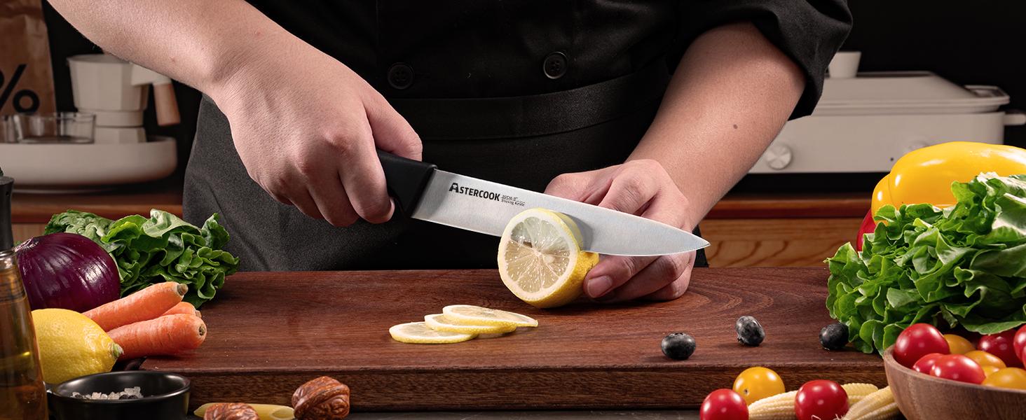 Astercook 14-Piece Knife Set, High Carbon German Stainless Steel, Built-in Sharpener, Sharp & Rust-Resistant, Dishwasher Safe, Black.