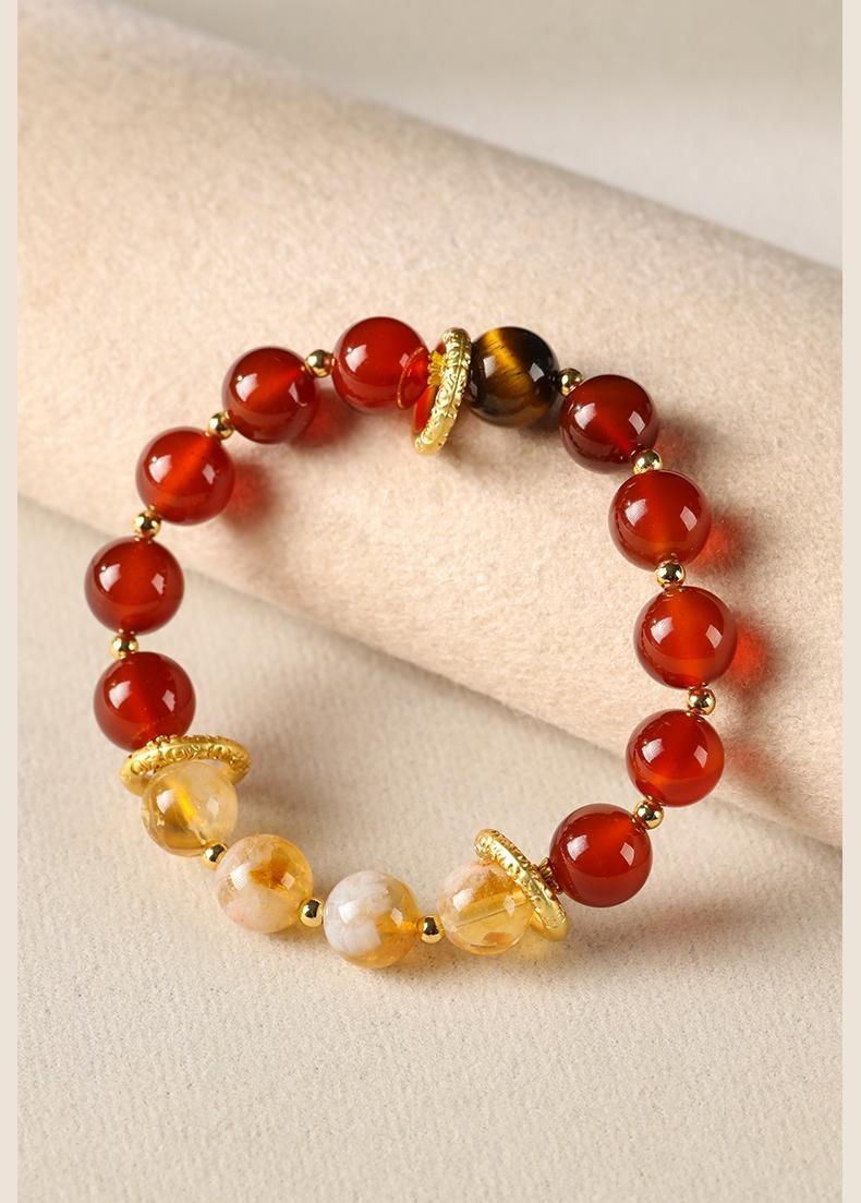 [Fortune Turner] crystal bracelet, red agate yellow citrine tiger eye, unisex, daily wear gift, natural stone gold sand ring, good luck peace success symbol